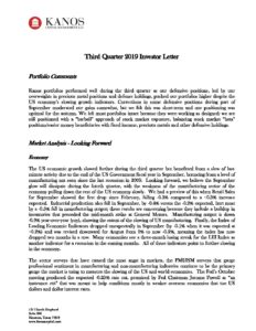 2019 3Q Kanos Quarterly Investor Letter Pdf | Kanos Capital Management